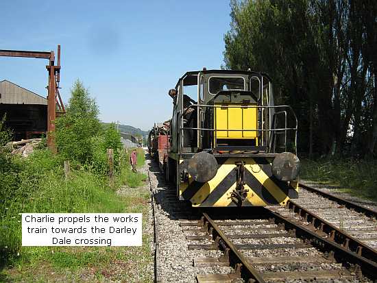 Charlie propels the works train toward Darley Dale